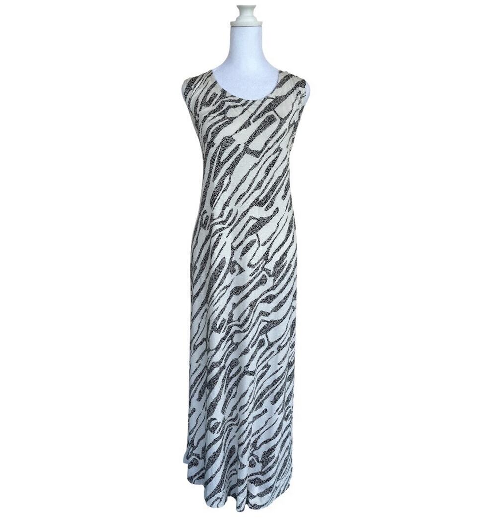 Masai Copenhagen Zebra Stripe Sleeveless Jersey Maxi Dress Cream Black Sz M